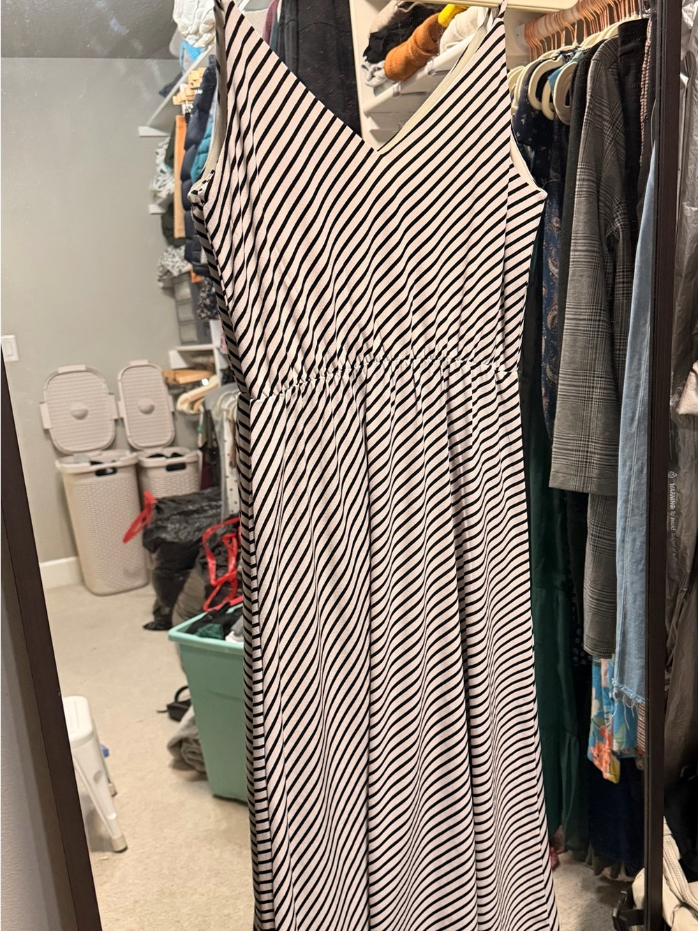 H&M Black and White Striped Sleeveless Maxi Dress